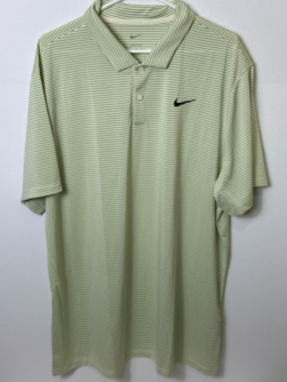 Nike Light Green Thin-Stripe Golf Polo with Black Swoosh